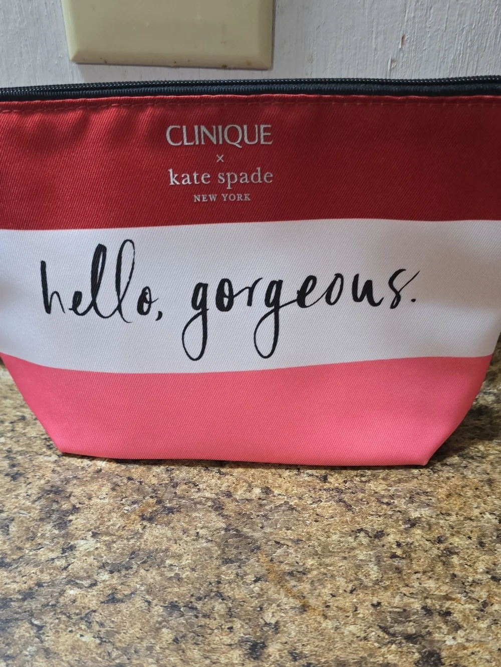 Clinique kate spade Red White Pink Striped 'hello, gorgeous.' Cosmetic Pouch